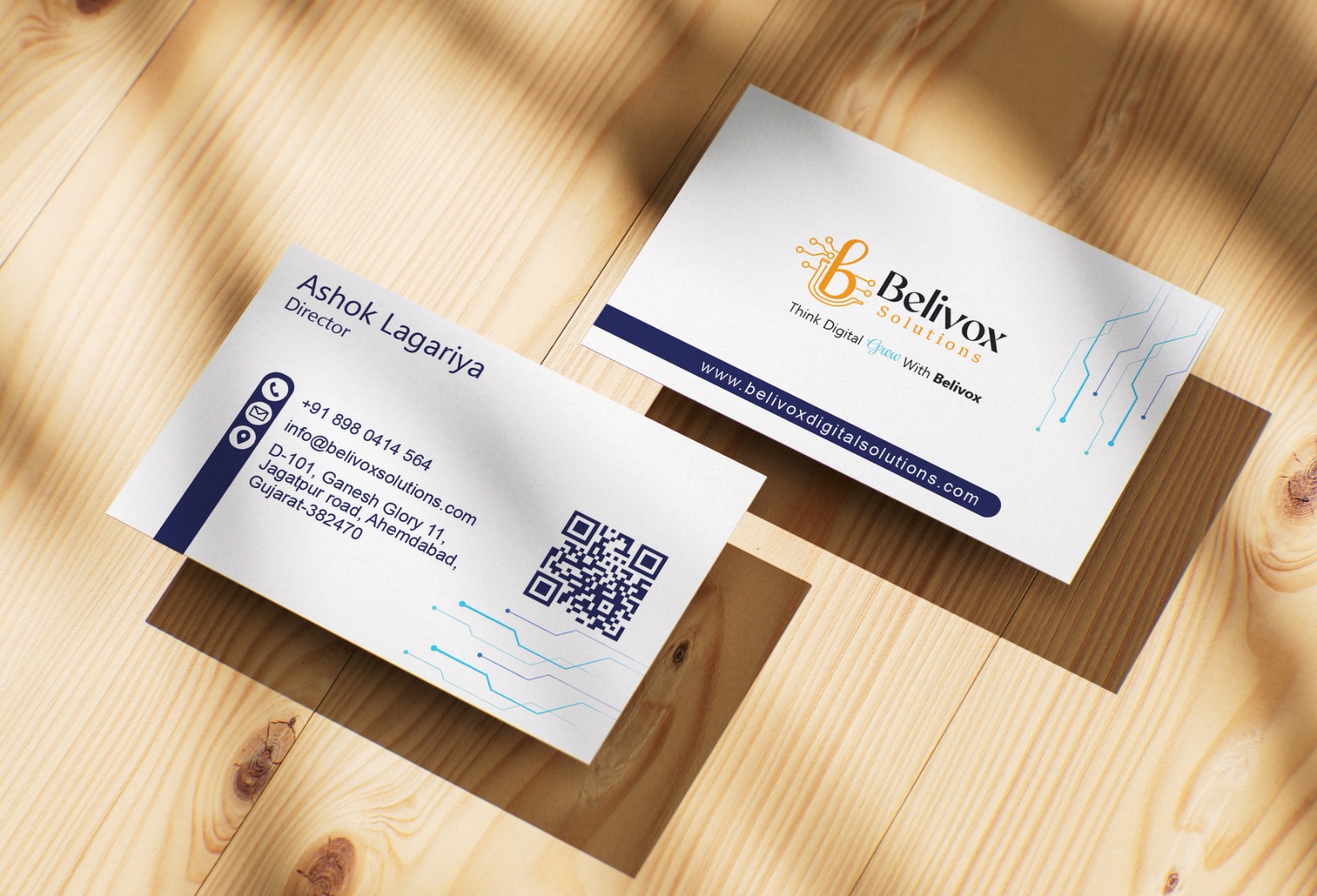 Professional business card design portfolio by Belivox Digital Solutions